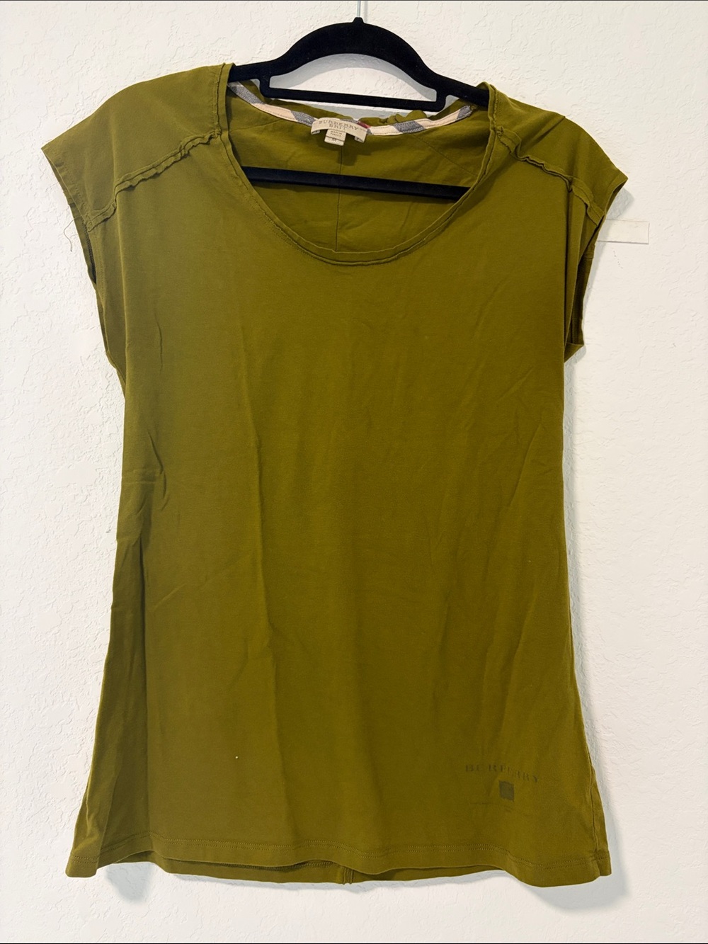 Burberry Olive Green Cap-Sleeve Women's Tee